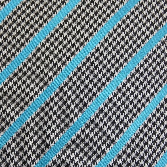 Ben Sherman Silk Tie Black & Blue Striped Houndstooth 100% Silk 59.5” x 3” - Picture 8 of 8